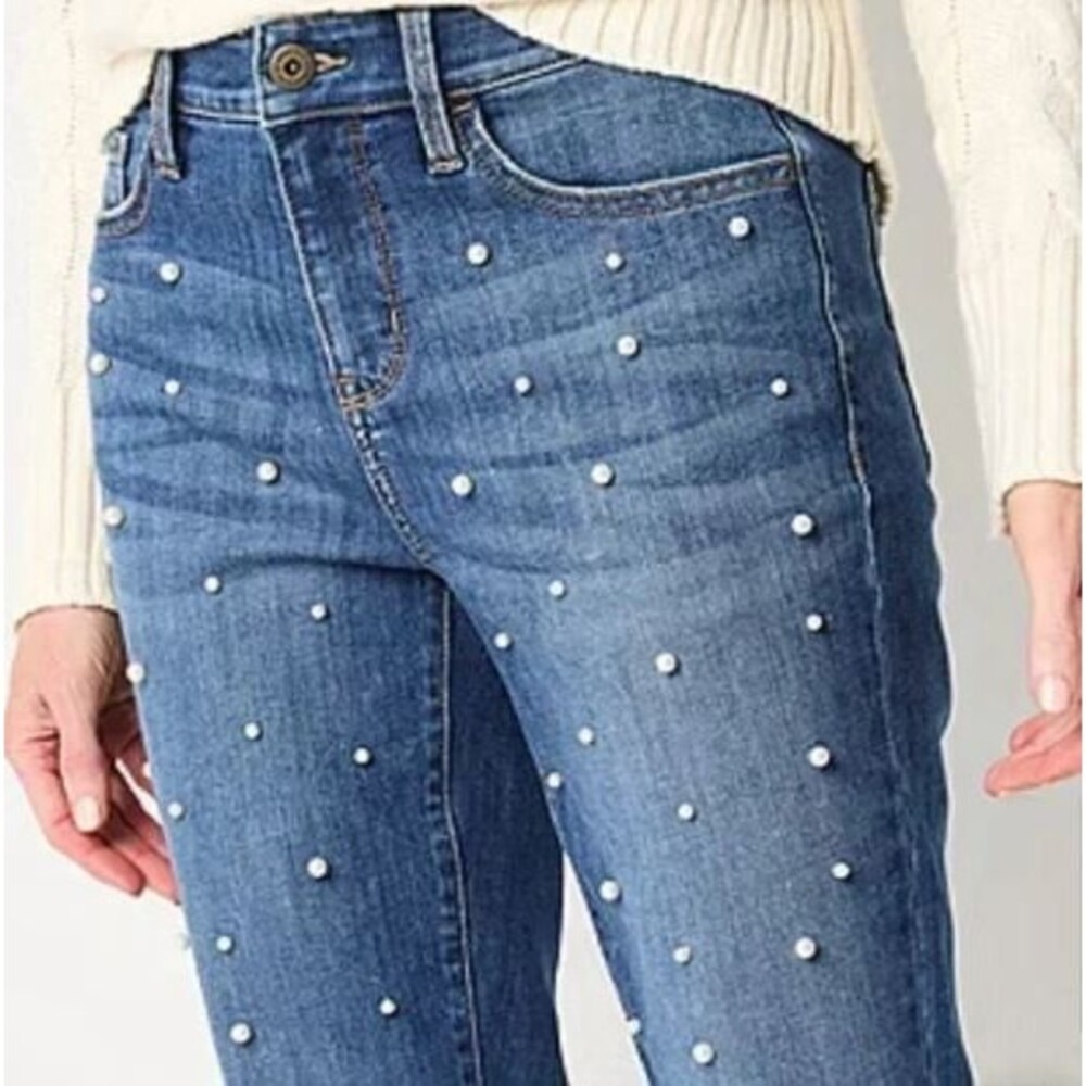 St. John's‎ Bay Jeans Pearl Womens Mid Rise Straight Leg Blue Size 16 NWT